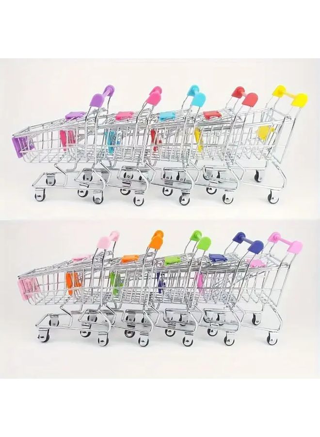 Random Color Metal Mini Shopping Cart Organizer Foldable Desktop Storage Caddy - Image 2